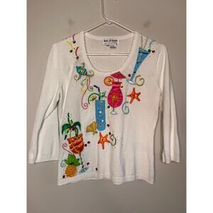 2000s Y2K Jack B Quick Glam Bright Rainbow Party Margarita Bar Drinks Shirt M